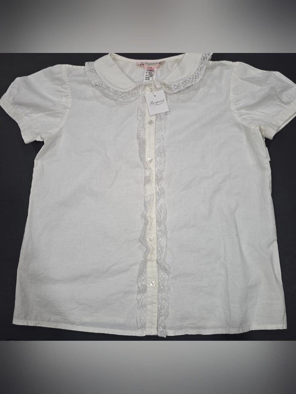 Bonpoint White Lace-Trim Peter Pan Collar Shirt for Kids
